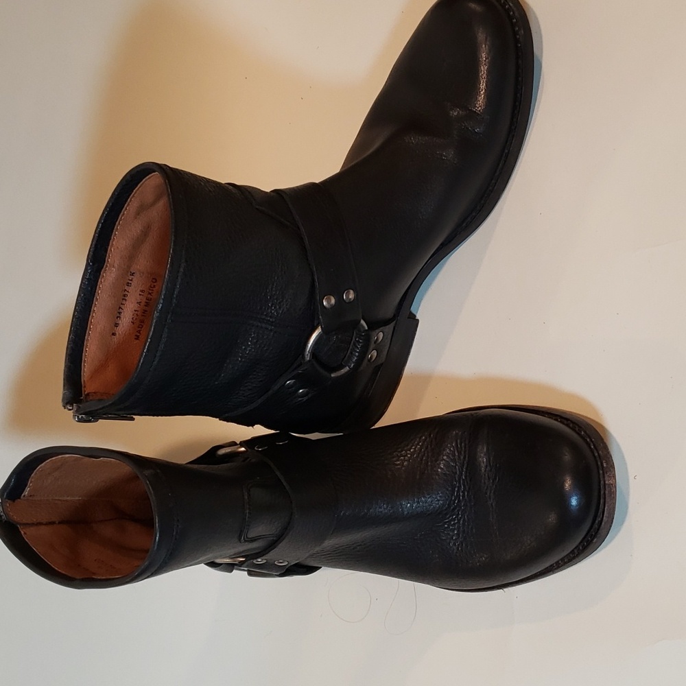 Frye Boots Black Leather Motorcycle Style